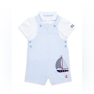 Baby Boy's Sailboat 2-Piece Polo & Striped Romper Set Sz 9M